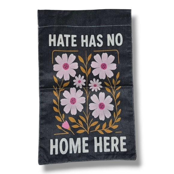 All Season Inspirational Floral Garden Burlap Flag - Black and Pink - Picture 1 of 13